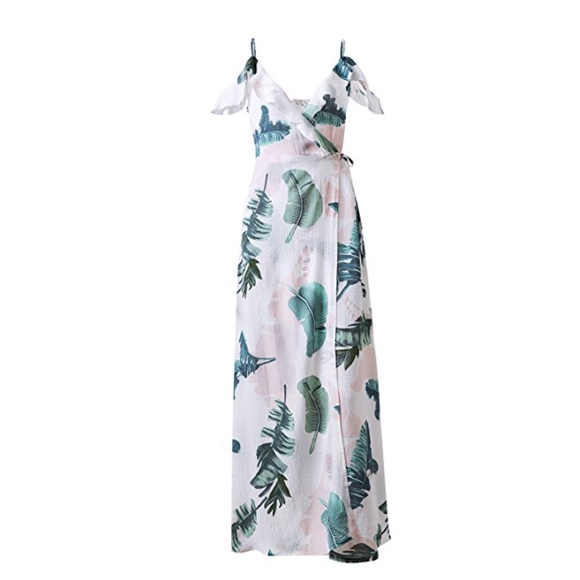 Bohemian Off Shoulder Floral Print Split Maxi Dres - Picture 4 of 8